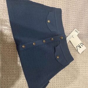 Zara Navy Knit Skirt with Brass Buttons
